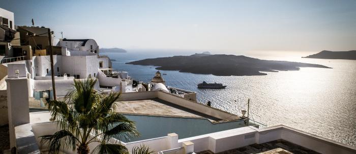 Santorini caldera view during a day trip from Crete